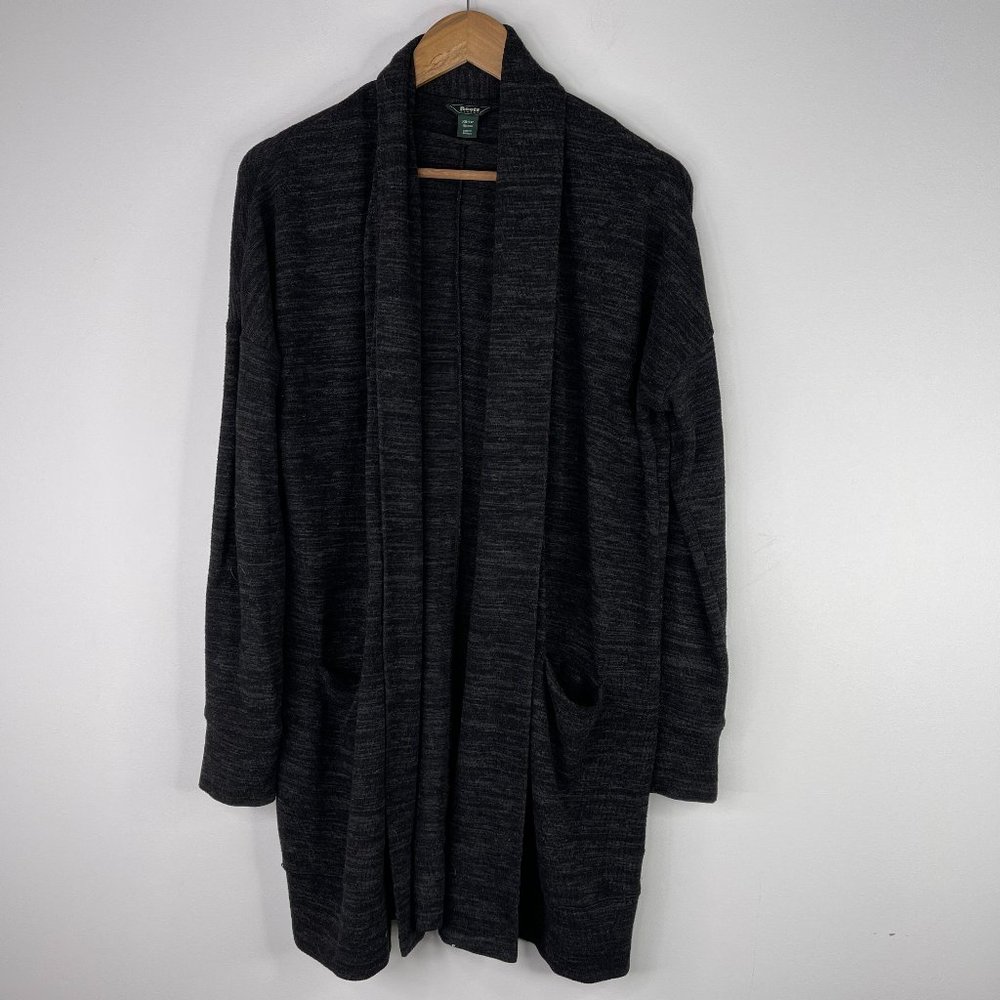 ROOTS Women Heathered Black Oversized Open Front Draped Pocket Cardigan Size XS